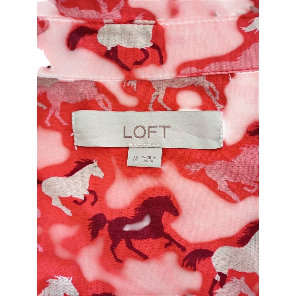 LOFT Red Horse Print 100% Cotton  Button Down Shirt Size M Long Sleeve - Picture 5 of 8